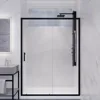 Framed Shower Door in Matte Black, Halberd Water Repellent Glass Shower Door with Seal Strip Parts, Easy Glide Rollers Sliding 1