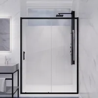 Framed Shower Door in Matte Black, Halberd Water Repellent Glass Shower Door with Seal Strip Parts, Easy Glide Rollers Sliding 1