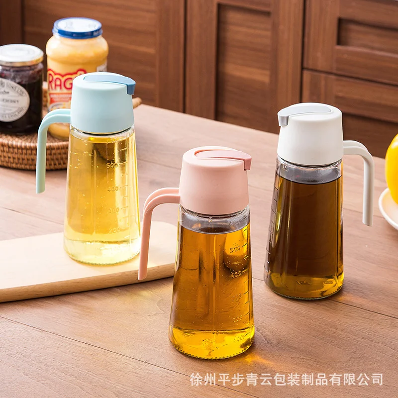 Baiya household kitchen storage belt automatically opens and closes the glass parrot oil pot, oil bottle, seasoning soy sauce