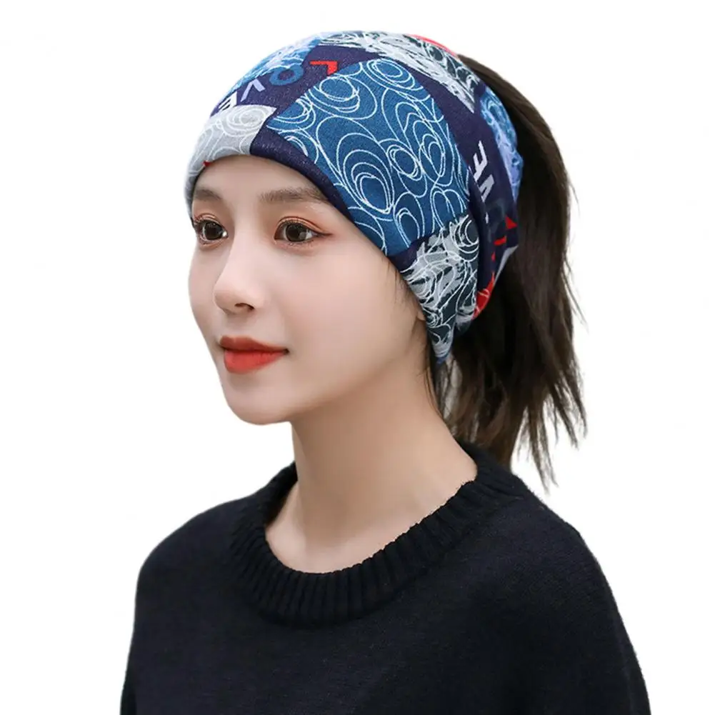 

Fall Winter Hat Hip Hop Print Elastic Dual Use Windproof Ponytail Hole Cycling Neck Warp Neck Warmer 한국 가을옷