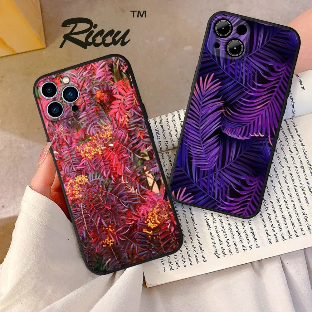 Ummer Tropical Green Plants Leaf Phone Case Per Iphone 15 14 13 11 12 Pro Plus X Pro Max Xr Xs Mini Soft Silicone Black Cover