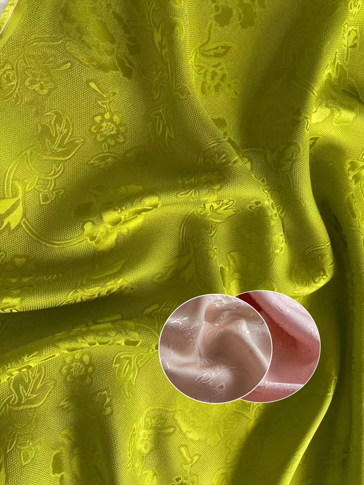 

Jacquard Silk Fabric Mulberry Crepe By The Meter for Dresses Cheongsam Hanfu Diy Sewing Peony Silky Summer Drape Thin White Pink