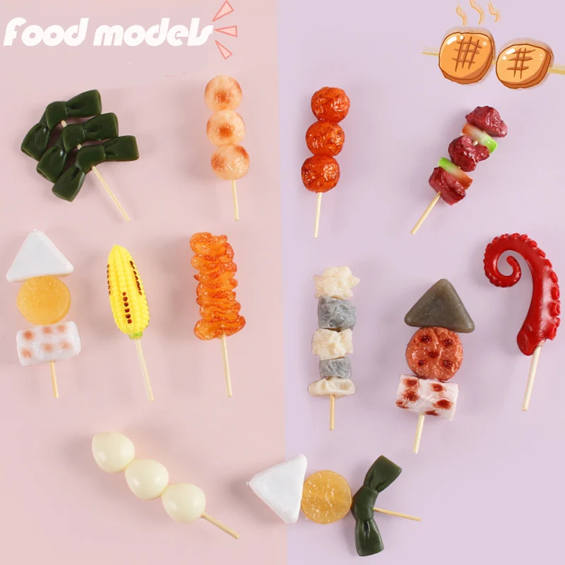 Beadsnice Pvc Simulazione Cibo Calamari Baffi Mais Polpette Spiedini Giocattoli Per Bambini Barbecue Spiedino Modello