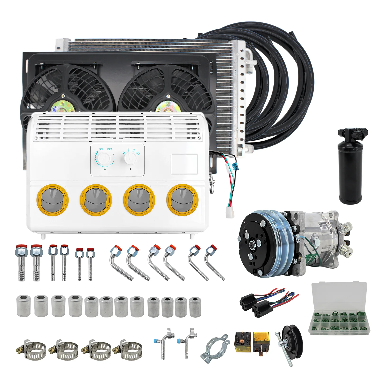 

RV65F 12V/24V car air conditioner 508 compressor kit, for engineering vehicles, large cargo, van and other AC accessories