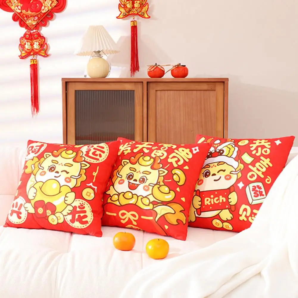 

Sofa Cushion Cover Chinese New Year Dragon Design Pillow Cover with Hidden Zipper for Bedroom Sofa Exquisite Pattern Cartoon