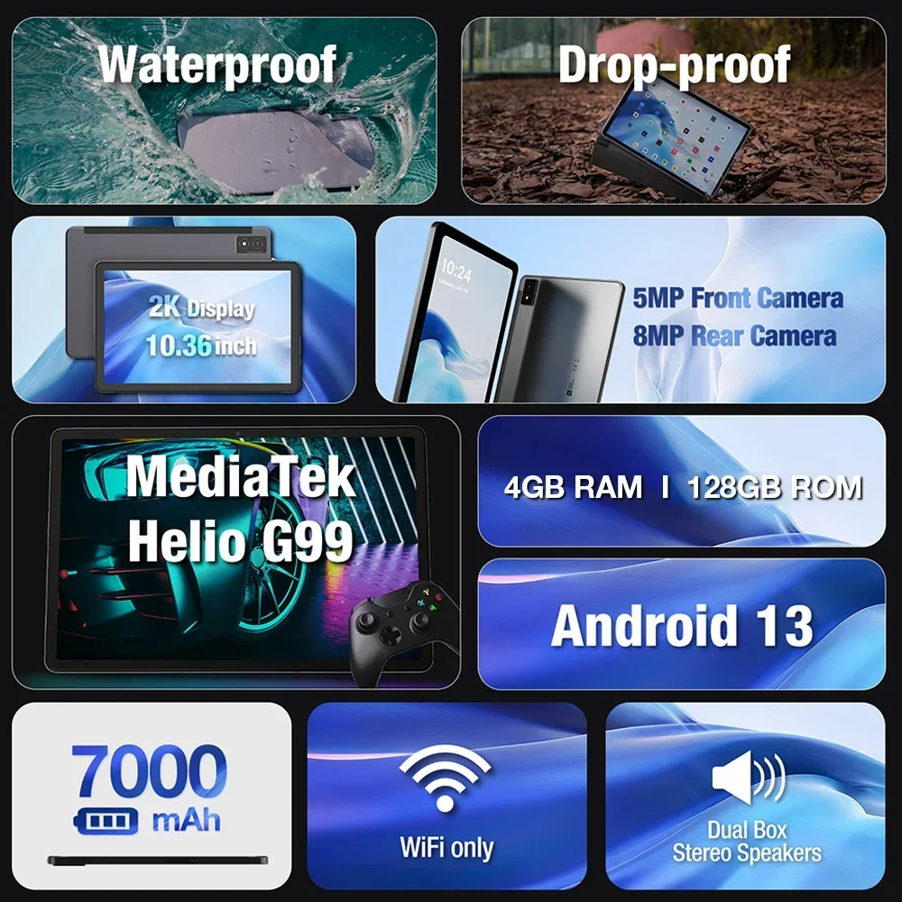 AGM PAD P1 LITE Waterproof 10.36" FHD+ Tablet,4GB+128GB,MTK Helio G99, 7000mAh Battery+ Free Drop Proof Case. 2