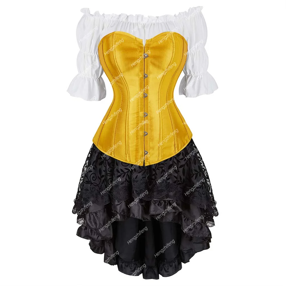 thumbnail image 1 of Falda bustier con corsé Steampunk y blusa, corsés burlescos sexys, corpiño vasco, vestidos elegantes con corpiño, trajes, disfraz de cosplay, 1 of 5