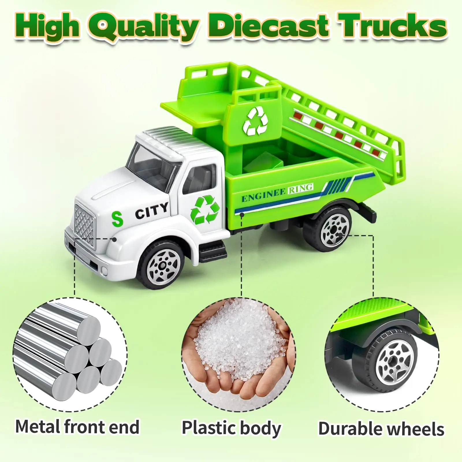 6팩 다이캐스트 자동차 장난감 부활절 바구니 선물, 미니 합금 쓰레기차 장난감, 어린이용 쓰레기차 놀이 자동차 세트