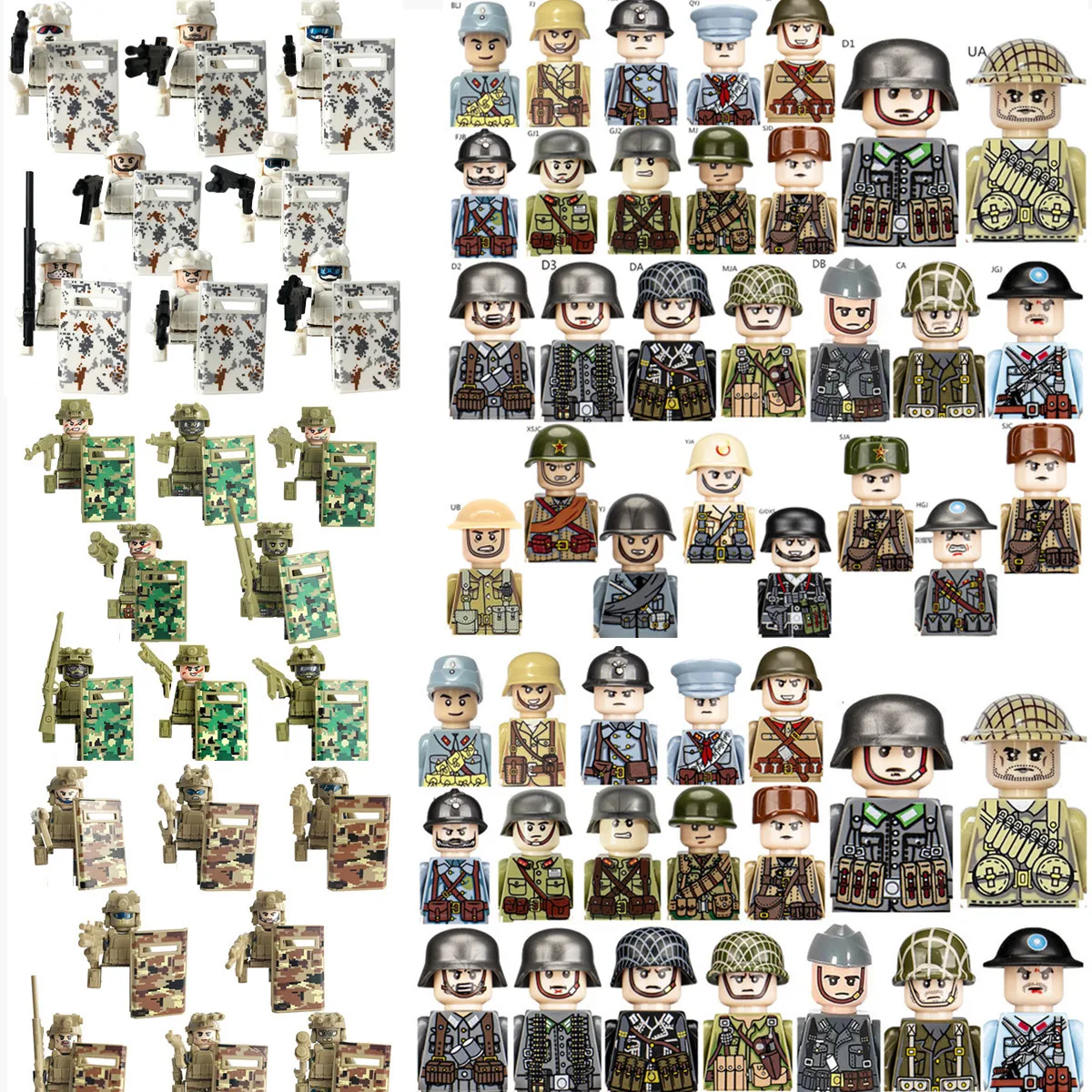 

Random Single Sell WW2 German Military Soldiers Figures War Infantry Weapons Building Blocks French Army Mini Bricks Gifts Toys