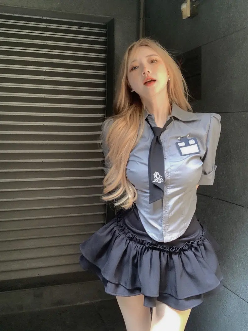 Jk Uniform Set Preppy Uniform Korea Style Elegant Vintage School Short Sleeve Sweet Sexy Jk Dress Set