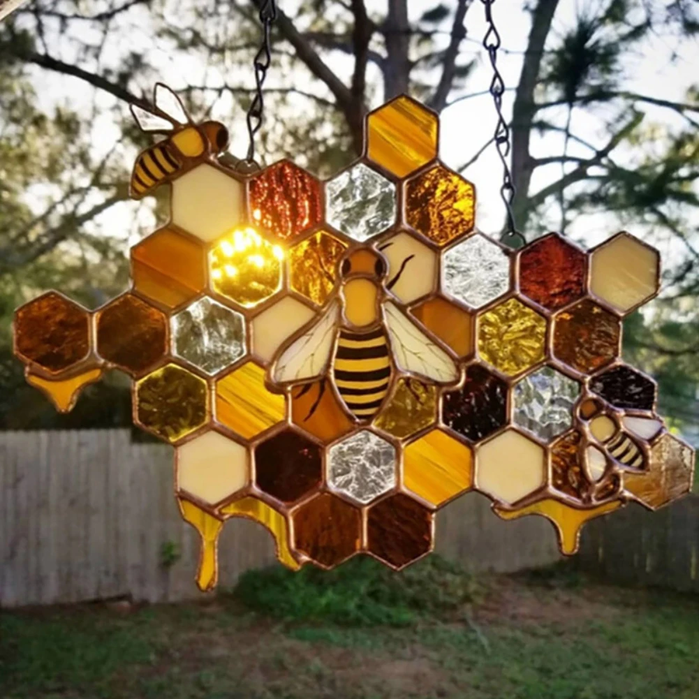 

Мозаика в виде пчелы, настенное украшение, домашний декоративный садовый кулон, сотовая крашеная акриловая доска, подвесное украшение