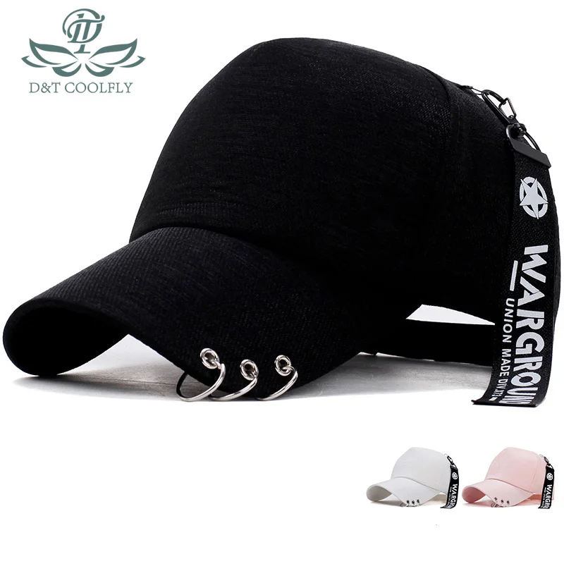 D&T 2022 New Fashion Hoop Ribbon Baseball Cap Women Men Versatile Ring Decoration Cotton Cap Adjustable Soild Casual_voghion.com