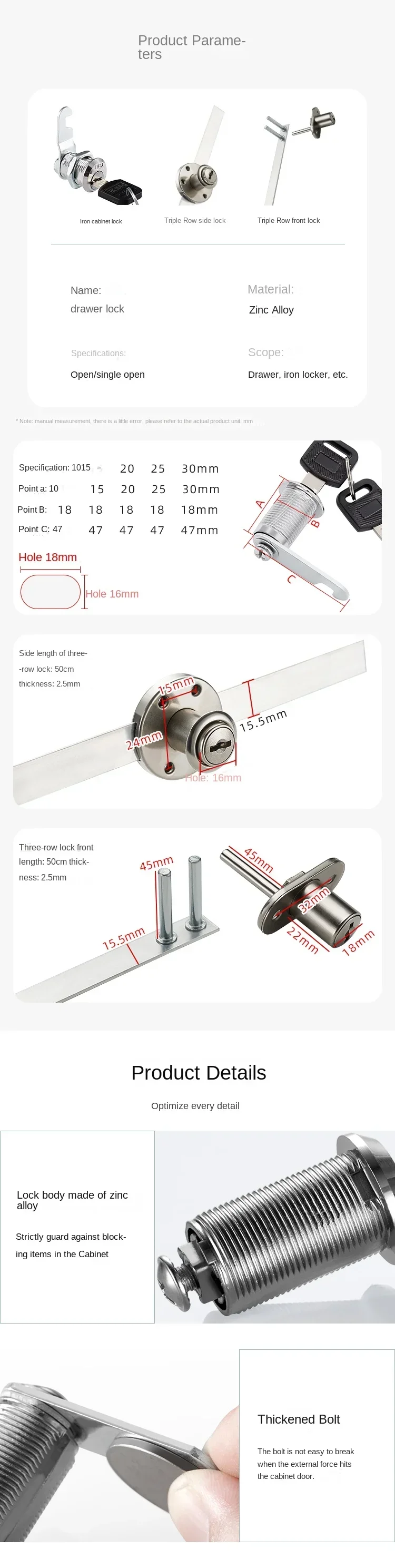 Description Picture 3 of item16/20/25/30mm 2 Keys Safe Cam Lock Office Door Cabinet Box Cupboard Lock Letter Wardrobe Safety Drawer Locker cylinder lock