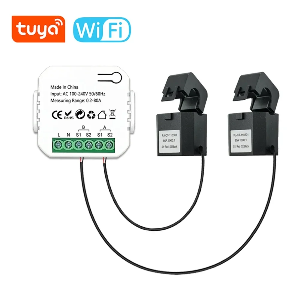 Power Meter Energy Meter Tuya Wifi Intelligent Energy Meter Solar PV System Power Production Consumption Bidirectional Monitoring Meter APP Control CT