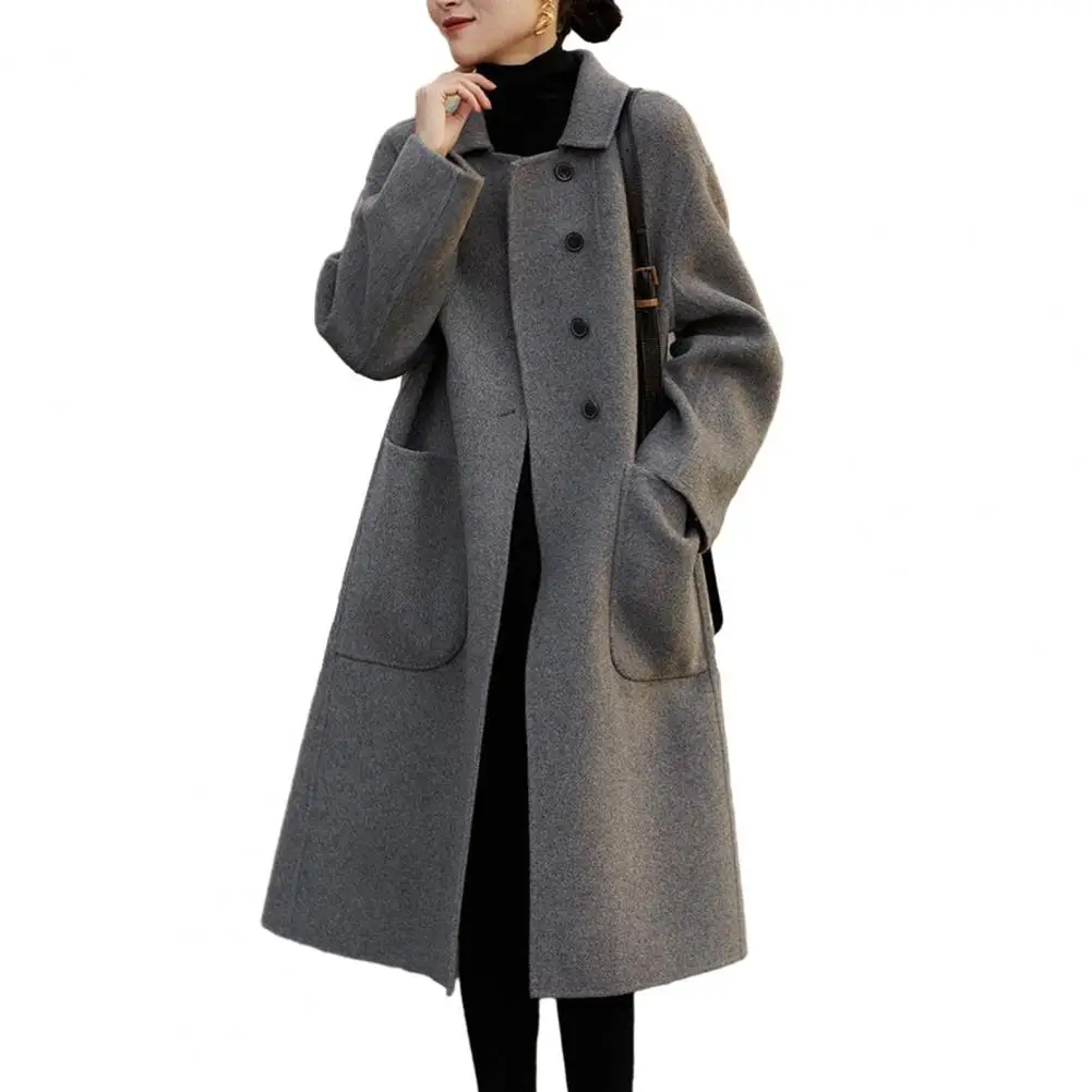 Warm Women Thermal Coat Stylish Women's Single-breasted Overcoat with Lapel Pockets for Fall Winter Loose Thick Cardigan in Ol robes women solid single breasted thick loose winter warm homewear simple leisure lounge popular college v neck feminino cozy