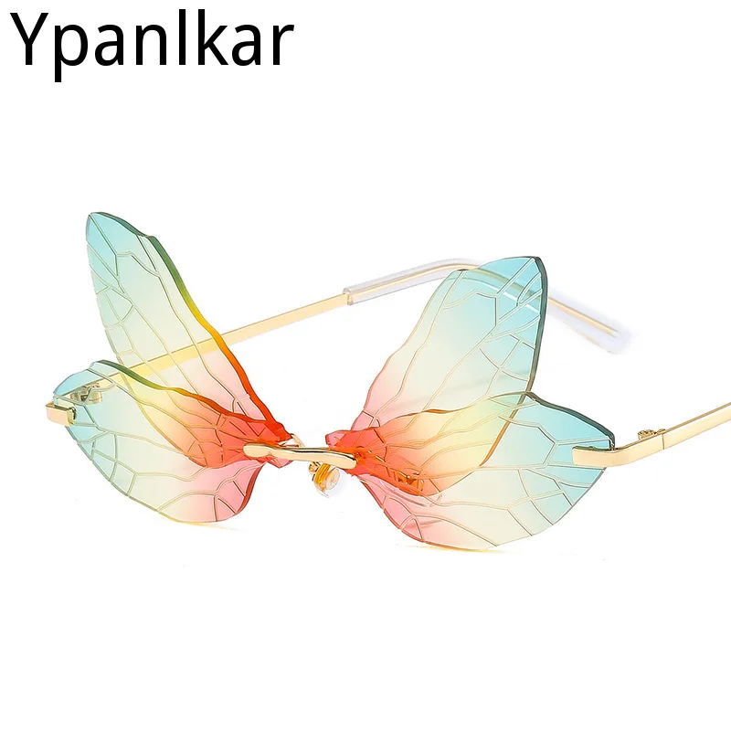 

NEW Fashion Cycling Butterfly Dragonfly Wings Sunglasses Women Men Fashion Unique Rimless Sun Glasses UV400 Mirror Outdoor