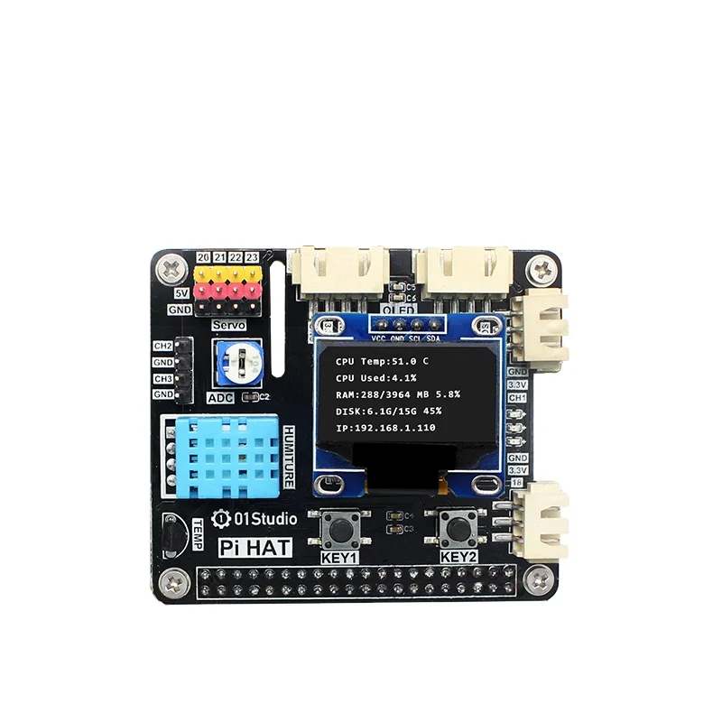 

01Studio PiHAT Raspberry Pi 4 3B+ 4B Development Demo Expansion Board Module Python Programming 2G 4G 8G