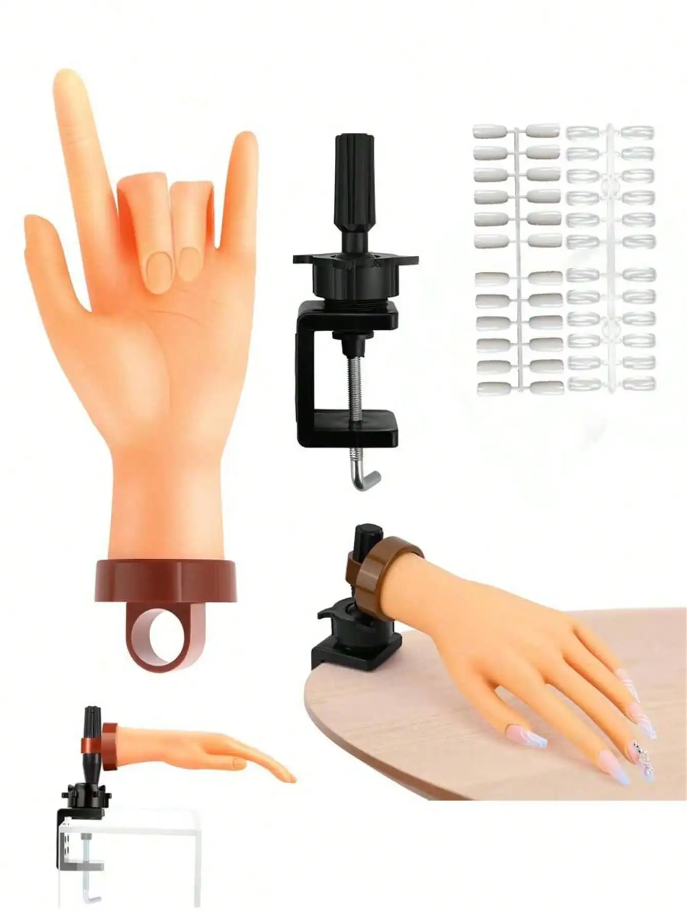 Le principianti di nail art utilizzano modelli di mani finte con placche per unghie inseribili, dita pieghevoli, espositori e mani in gomma. - immagine 6