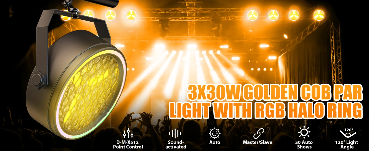 Datewink 2/4Pcs 90W Golden COB LED Par Light With RGB Strip Retro Stage Lighting Effect DMX For DJ Disco Party Wedding Nightclub
