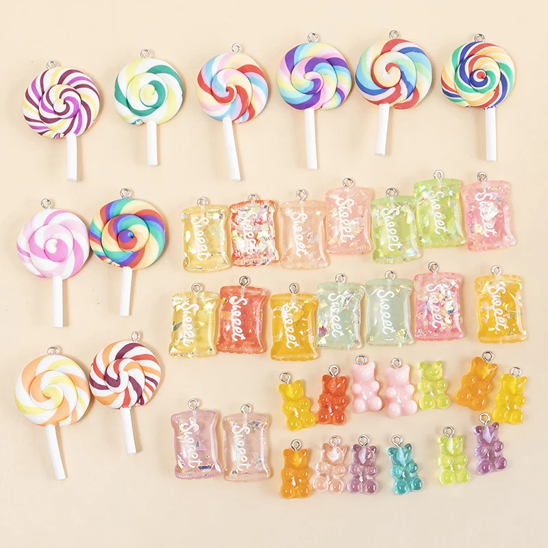 

39pcs/lot Resin Cute Lollipop Candy Charms Pendants for Bracelets Necklace Earring Jewelry Making Accessories