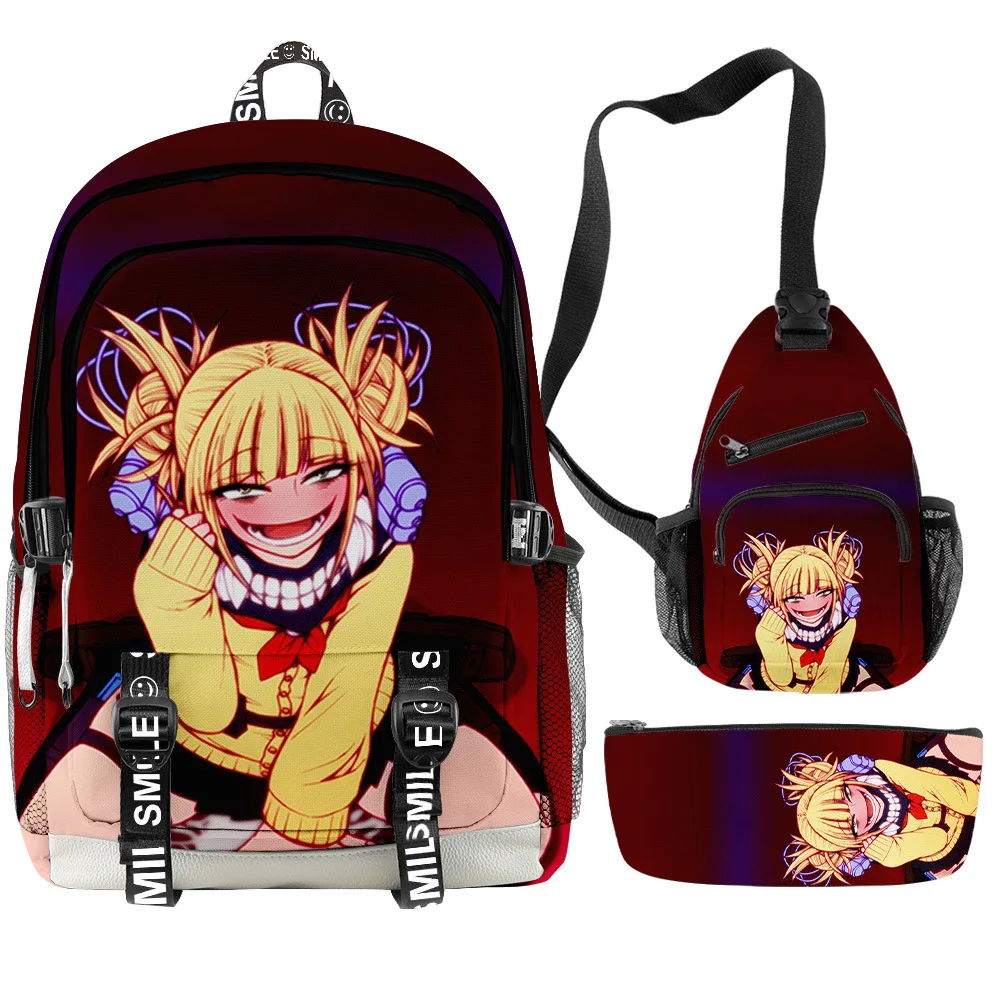 Popular Funny Anime My Hero Academia 3D Print 3pcs/Set Student School Bags multifunction Travel Backpack Chest Bag Pencil Case