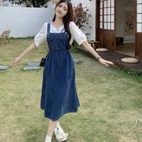 2025 mode femmes Denim jupe à bretelles printemps été casual sangle femme taille haute a-ligne solide à lacets femme jupes 6