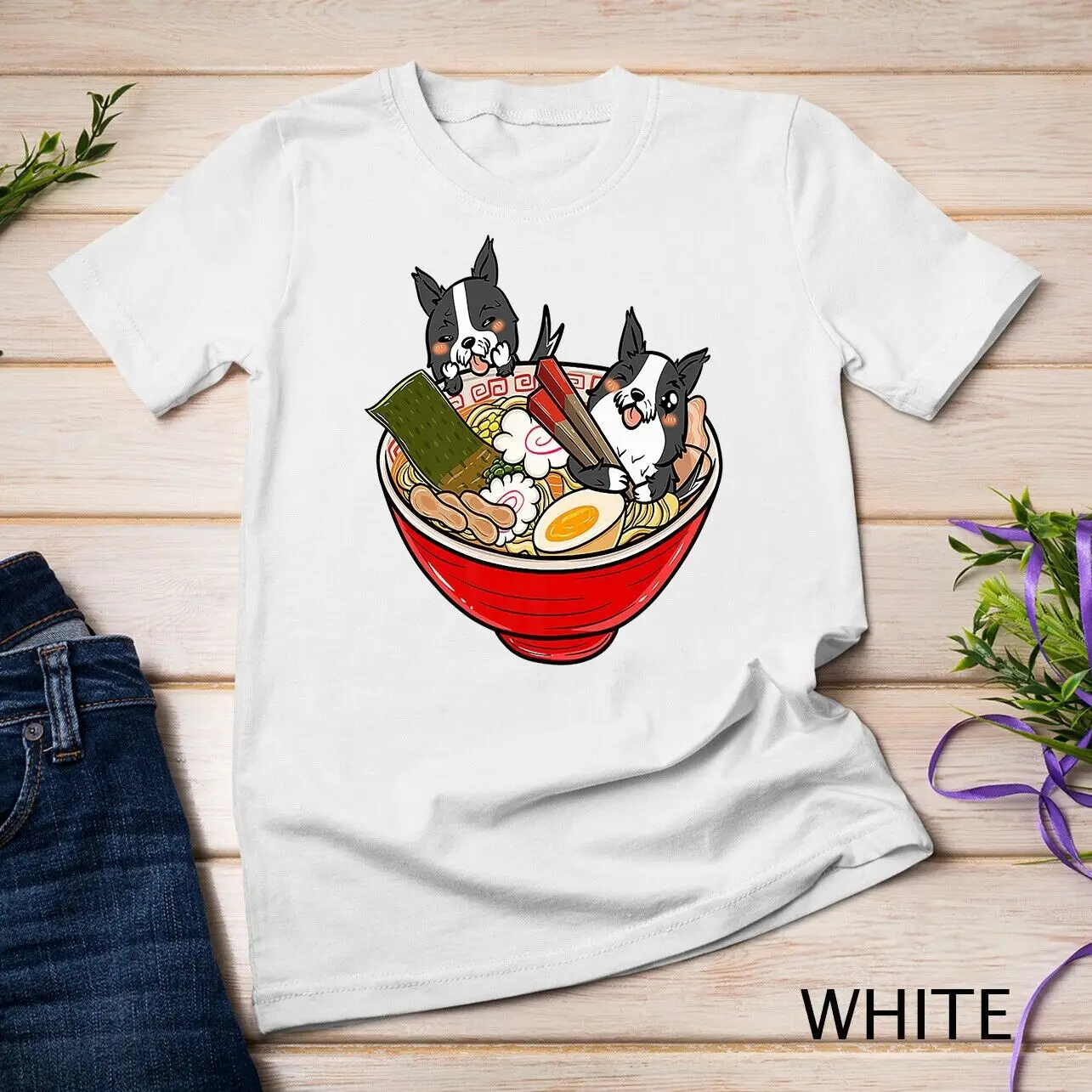 Border Collie Japanese Ramen Kawaii Funny Dog Gift T-Shirt Unisex Premium