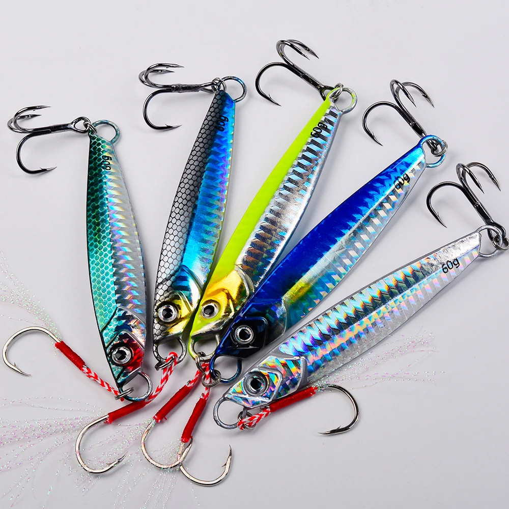 PROBEROS 5 stücke Luya Eisen Platte Meer Angeln Metall Bionic Köder 17g/21g/24g/30g/40g/60g Doppel Haken Leuchtende Gefälschte Köder Großhandel – Detail 6