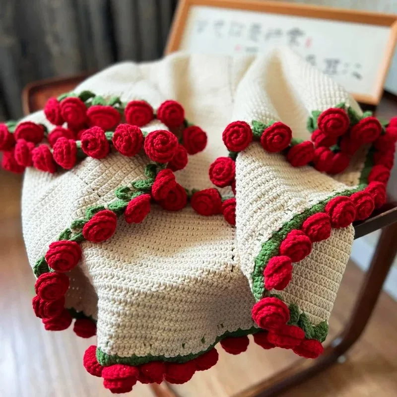 1M Hand Crocheted Round Bouquet Blanket &ndash; 3D Floral Foldable Blanket Gift for Mother