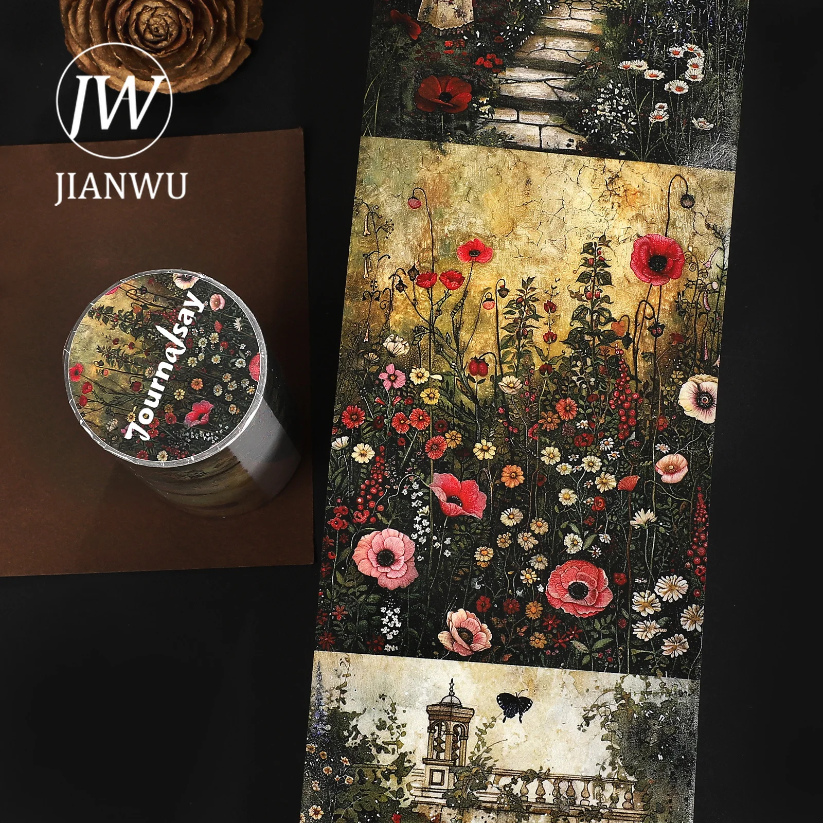 JIANWU 80mm * 183cm 빈티지 캐릭터 꽃 풍경 소재 콜라주 스크랩북킹 와시 테이프 크리 에이 티브 DIY 저널 문구