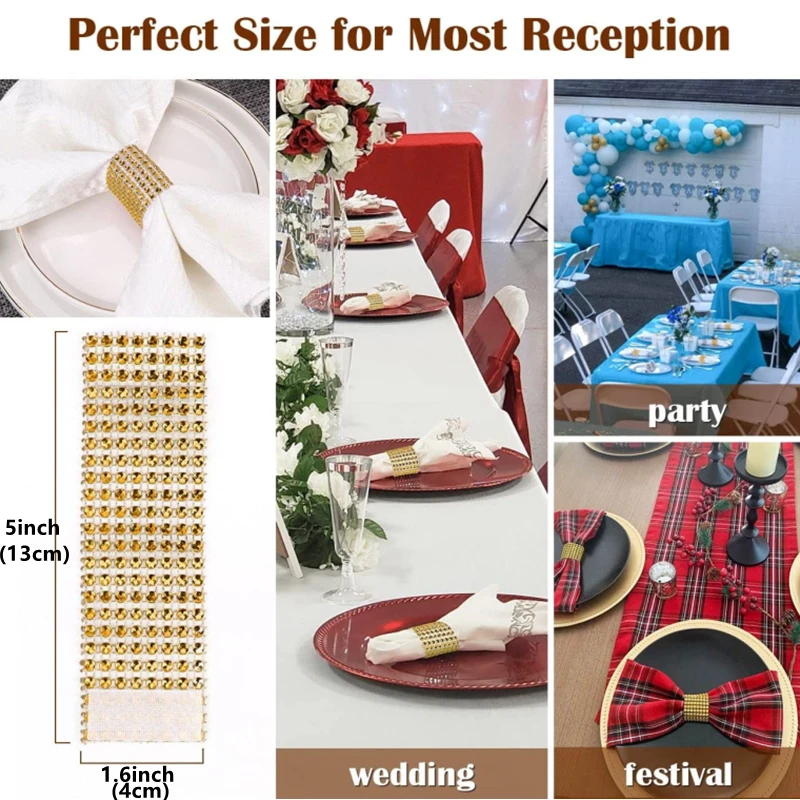 Napkin Ring 100/50/30pcs Rhinestone Napkin Rings Bling Decoration Wedding Dinner Elegant Gold Sliver Napkin Rings Holder Party Supplies