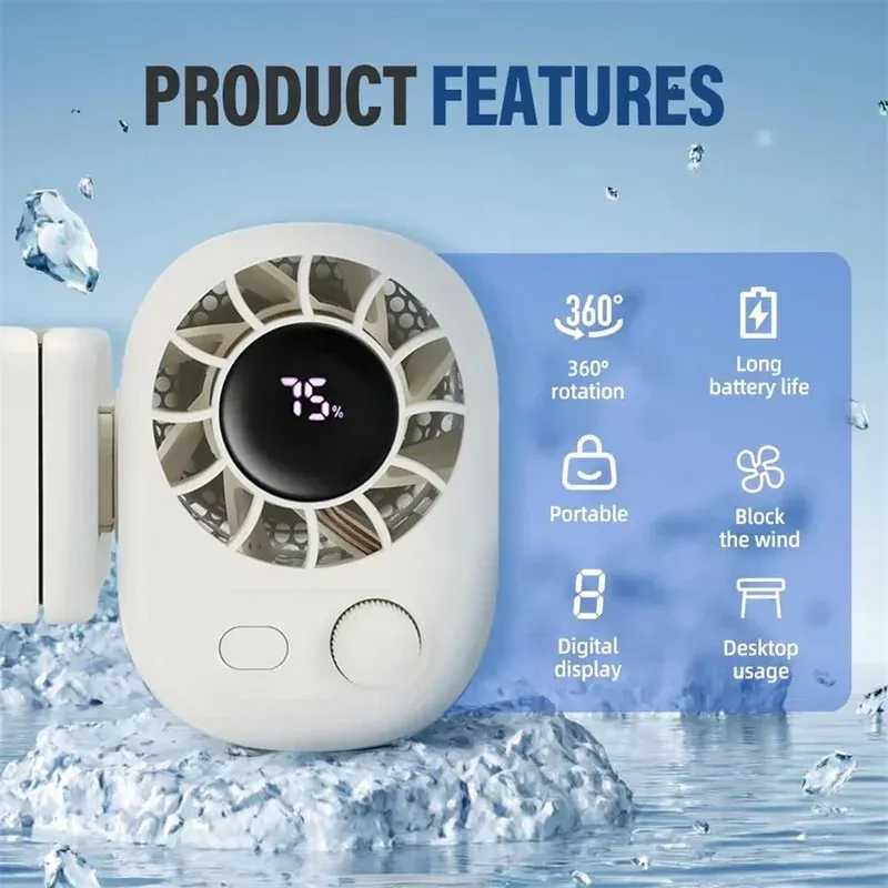 Car On Outdoor Umbrella & Waist Clip Fan, 360° Rotatable 100-Speed USB Rechargeable Desktop Cooling Fan_voghion.com