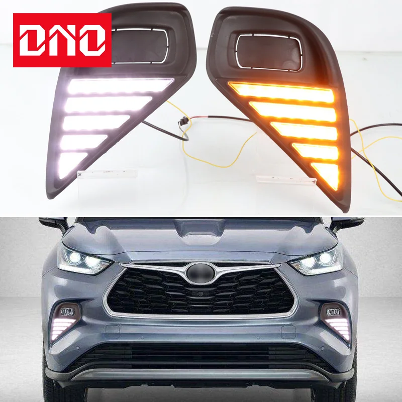

Автомобильные дневные ходовые огни, дневные ходовые огни для Toyota Highlander 2020 2021, дневные огни, желтый сигнал поворота, автомобильные лампы