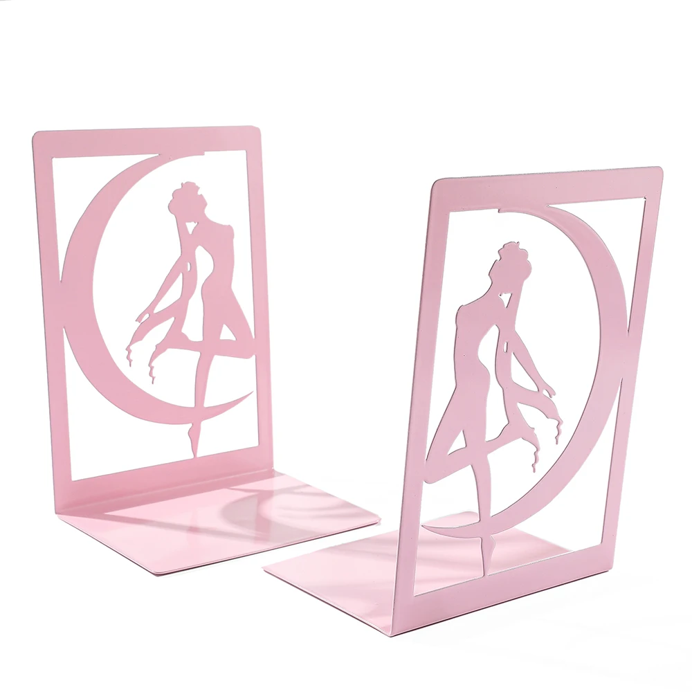 Pink Girl Bookends Non-slip Bookcase Heavy Duty Iron Bookcase Desktop Desktop Organiser Anime Fan Gift 2Pcs book organizer,book holder,book stand,book terminal