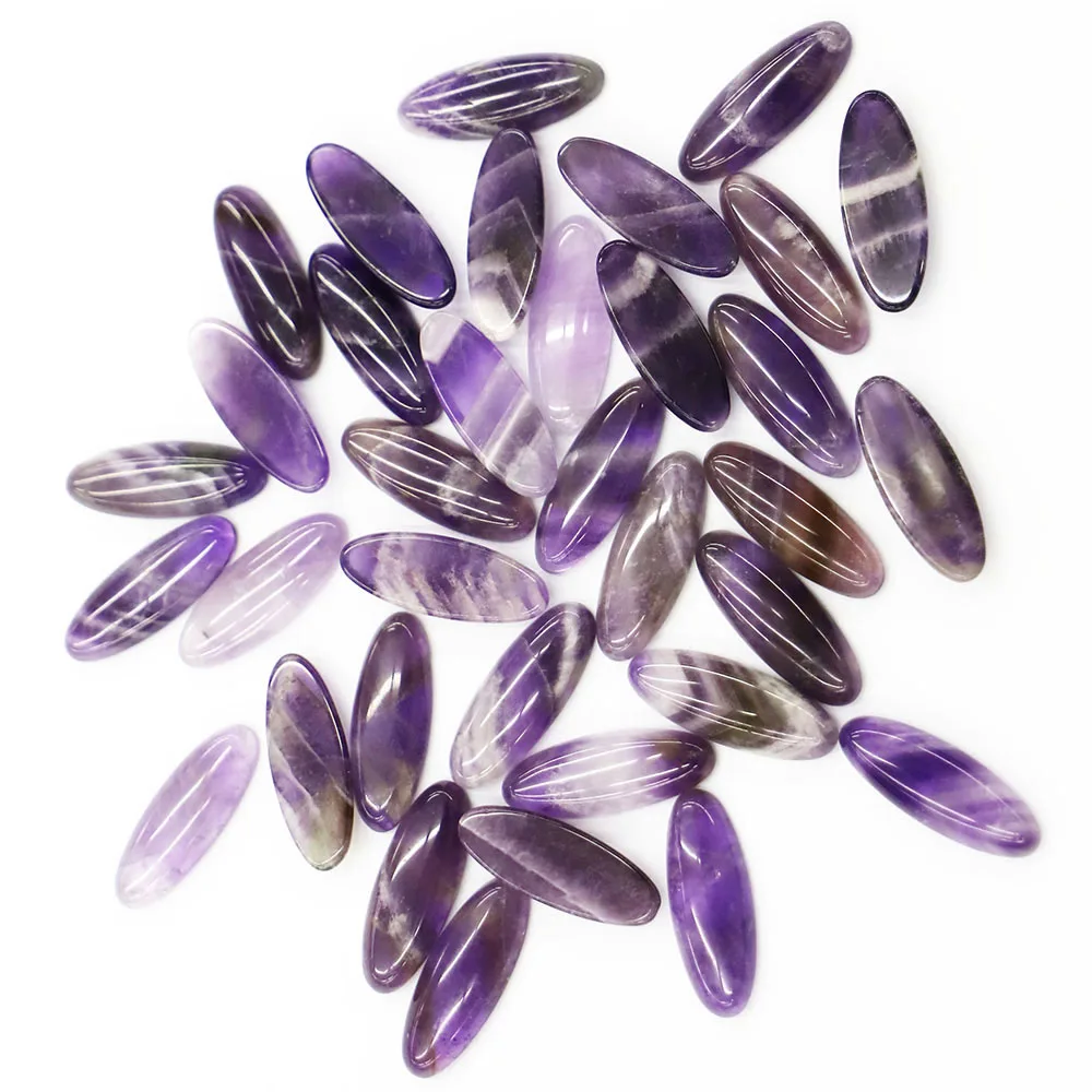 Free Shipping 8*22mm Natural Amethyst Without Holes Long Oval Shape Cabochon Bead Jewelry Making Accessories Wholesale 20Pcs/Lot