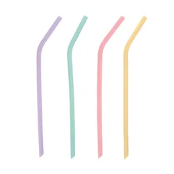 Reusable Silicone Straw Set with Cleaning Brushes - Flexible and Portable (Bent - 4pcs)