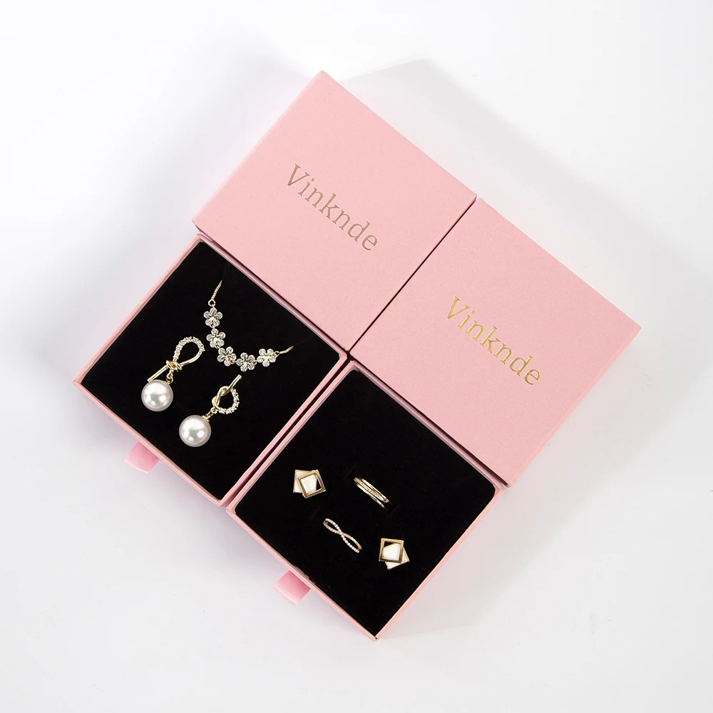 50pcs Personalized Jewelry Case Cardboard Drawer Sliding Necklace Earring Bracelet Ring Custom Gift Paper Packaging Jewelry Box