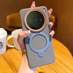 Luxury Business Texture Fabric Phone Case with Magnetic Rotating Bracket and Shockproof Protection for Vivo X200 Pro (Grey)