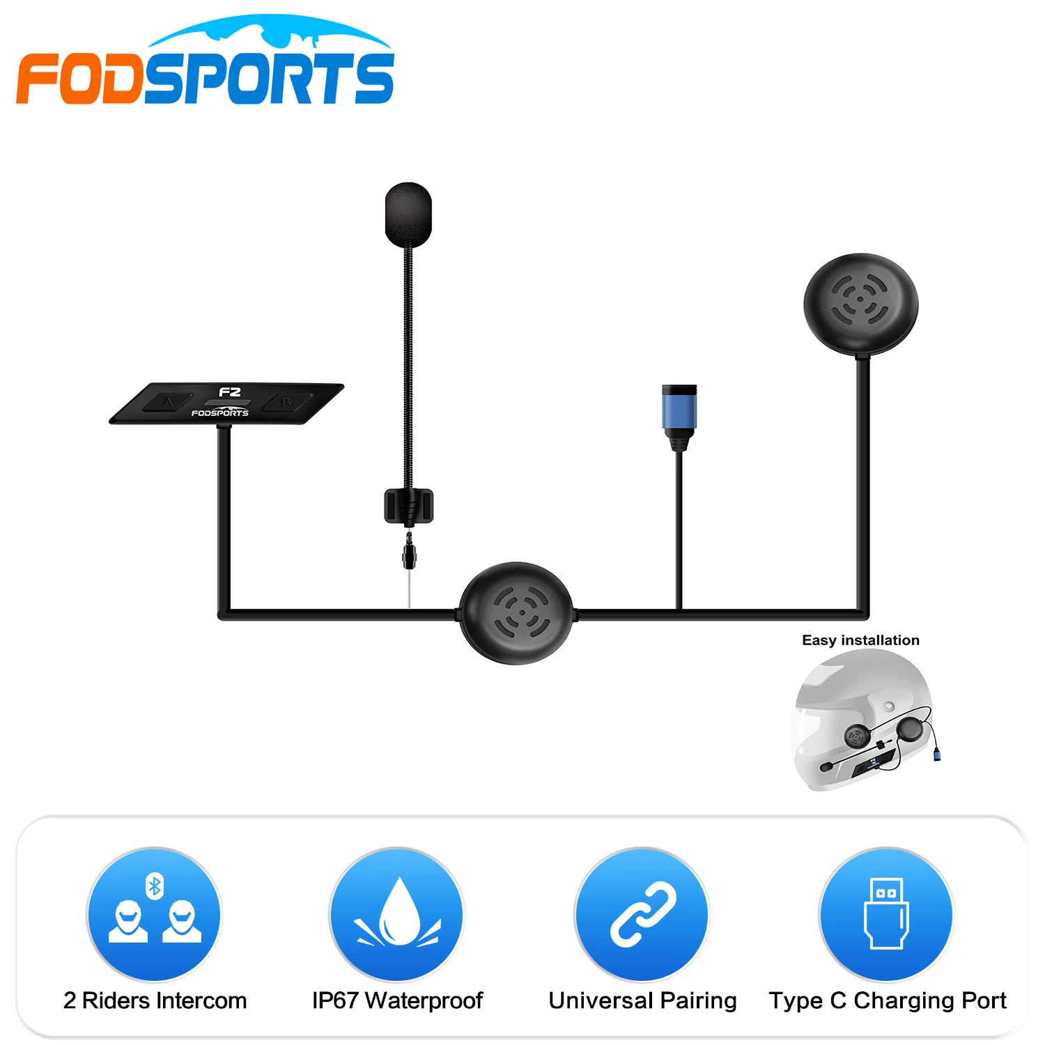 Fodsports F2-2 Riders 1000M Interfono Moto Interfono Moto Intercomunicador Capacete Bluetooth5.0 Casco Bluetooth Auricolare