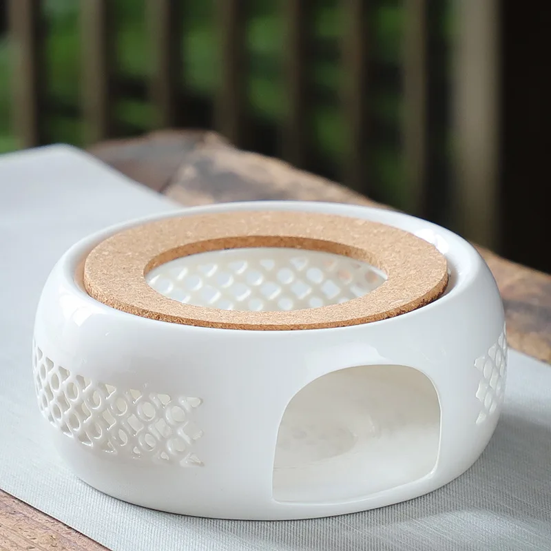 Ceramic Teapot Warmer Hollow Ceramic Teapot Heater with Cork Cushion Heat Resistant Coffee Tea Warmer Practical