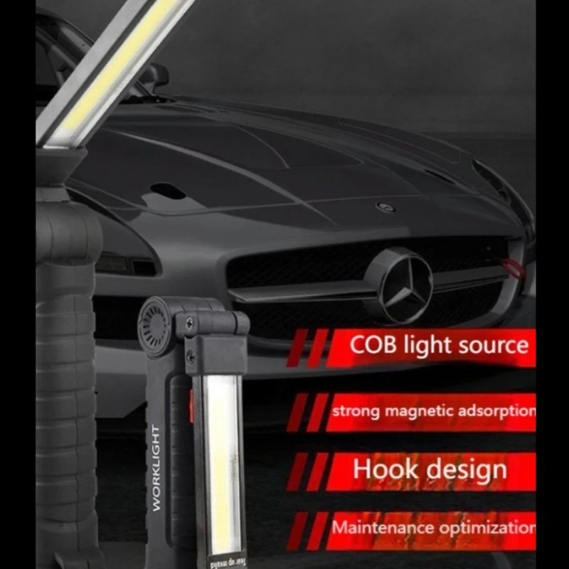 Portable COB LED Work Light - USB Rechargeable Magnetic Flashlight with Hanging Hook, 360° Adjustable Camping & Emergency Torch