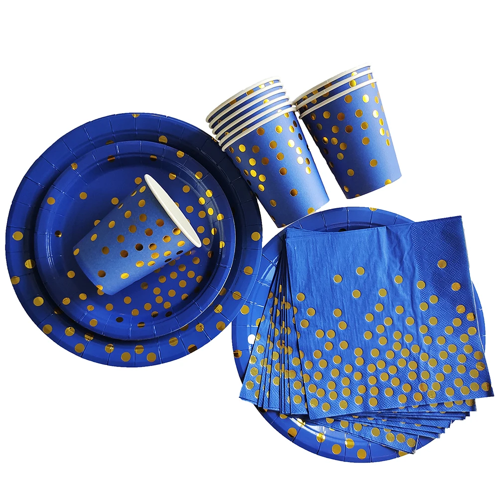 Blau Einweg geschirr Set Marineblau Papp teller Tassen Tischdecke Strohhalme Hochzeit Geburtstag Baby party Party Dekorationen – Detail 16