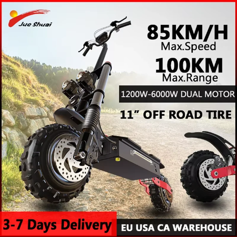 100KM Long Range Electric Scooter 48V-72V Lithium Battery Foldable Scooter Electric 11" OFF Road Tire Trottinettes &eacute;lectriques