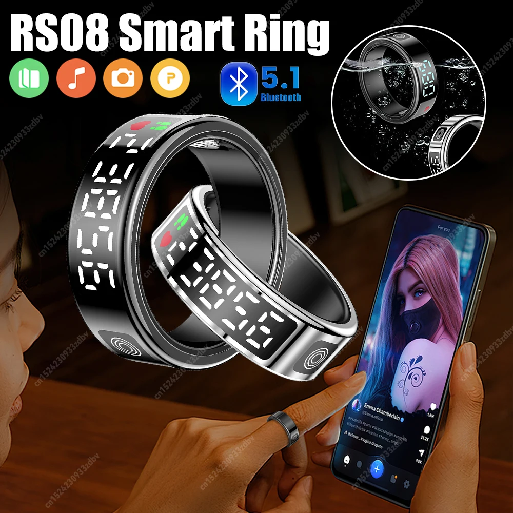Smart Ring Fitness Tracker Ceramica Acciaio Inossidabile Monitoraggio del Sonno Controllo Telecamera IP68 Anello Intelligente Impermeabile per la (Diametro interno 21,5 mm