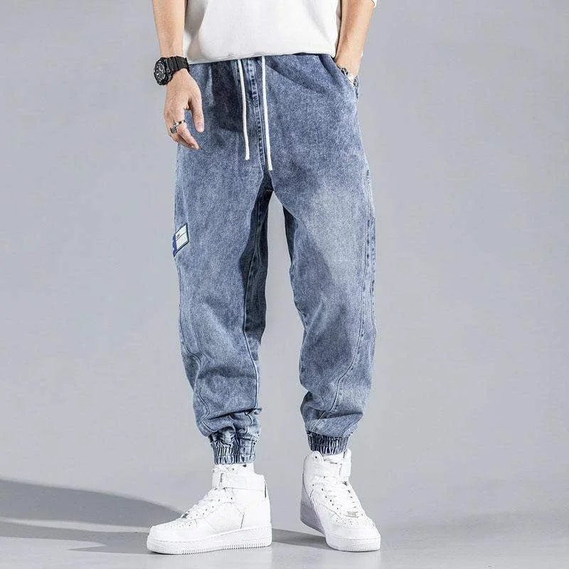 thumbnail image 1 of Pantalones vaqueros elásticos de verano para hombre, pantalones vaqueros de gran tamaño de gran tamaño para hombre, pantalones vaqueros originales de diseñador gótico de algodón de estilo coreano, 1 of 4