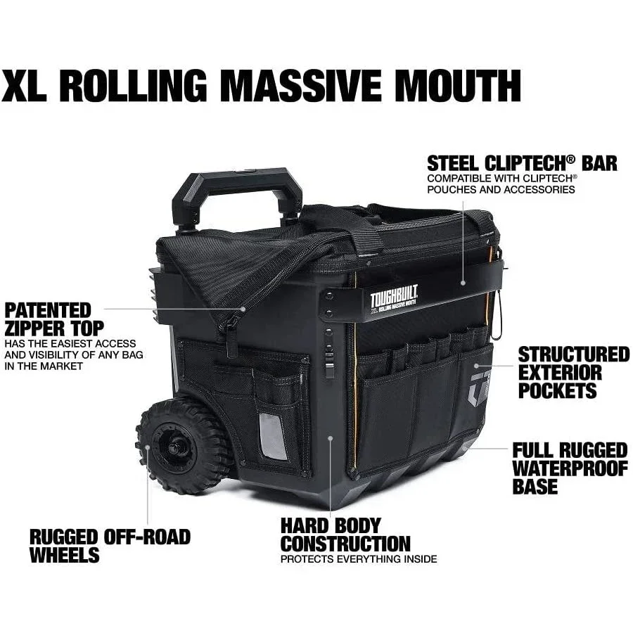 TOUGHBUILT TB-CT-61-18 Large Pull Rod Tool Kit 22 inch Tugboat Bag Waterproof Hard Bottom Multi functional Storage Bag 6