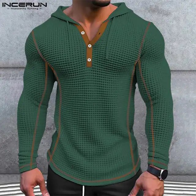 [최신|인기상품]남성후드티 => INCERUN 남성용 패치워크 니트 후드 티셔츠: 세련되고 편안한 선택 [ChinaNOW | 추천상품]