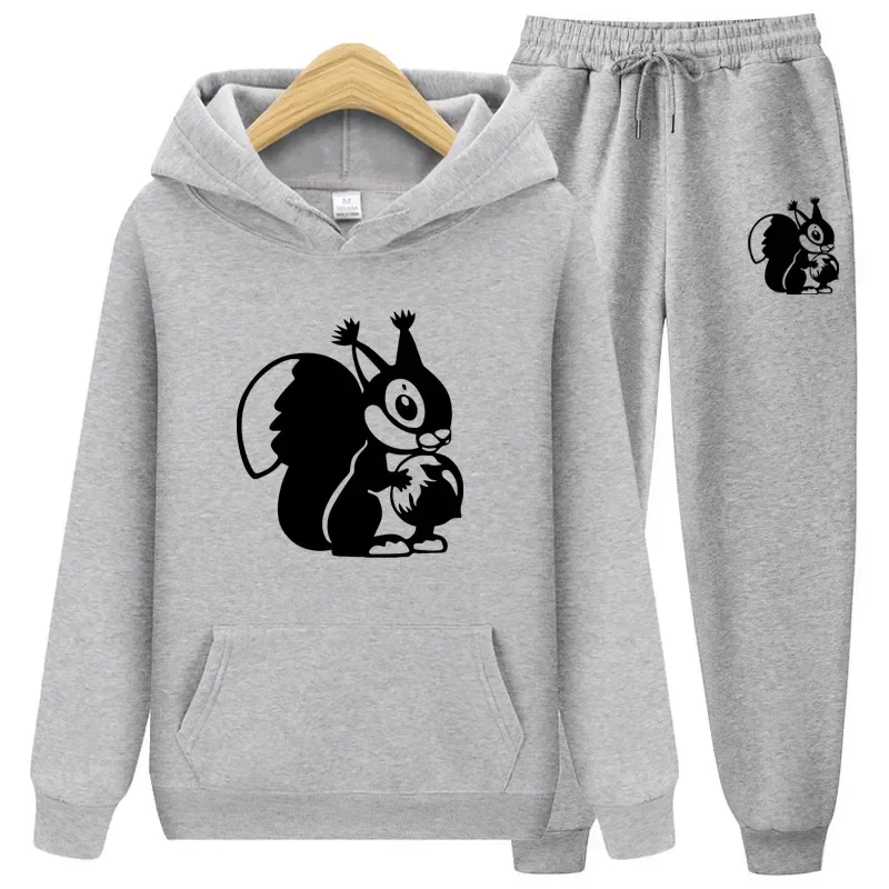 Fashion Print Tracksuit Women Squirrel Hooded Sweatshirt and Sweatpants Two Pieces Suits Male Casual Fitness Jogging Sports Sets