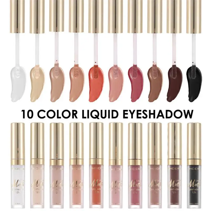 PHOERA Matte Eyeshadow Waterproof Long Lasting Liquid Eye Shadow Shimmer Smooth Eyeshadow Cream Contour Makeup 10 Colors