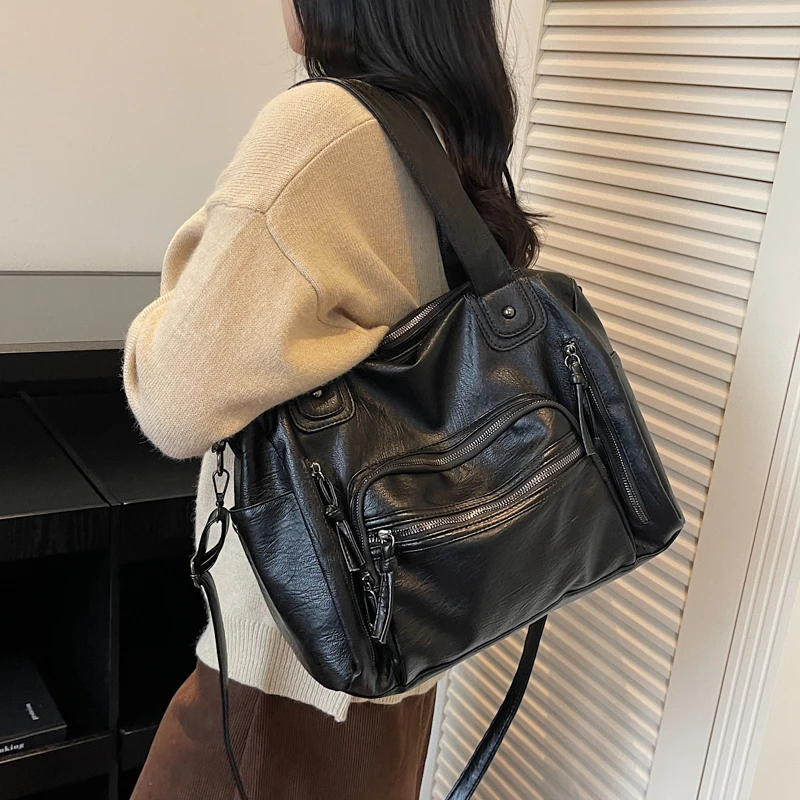 Weiche Umhängetasche mit Innenfach für Damen, 25, luxuriöse Designer-Handtaschen, Reisetasche, große Kapazität, PU-Leder, Umhängetasche – Detail 6